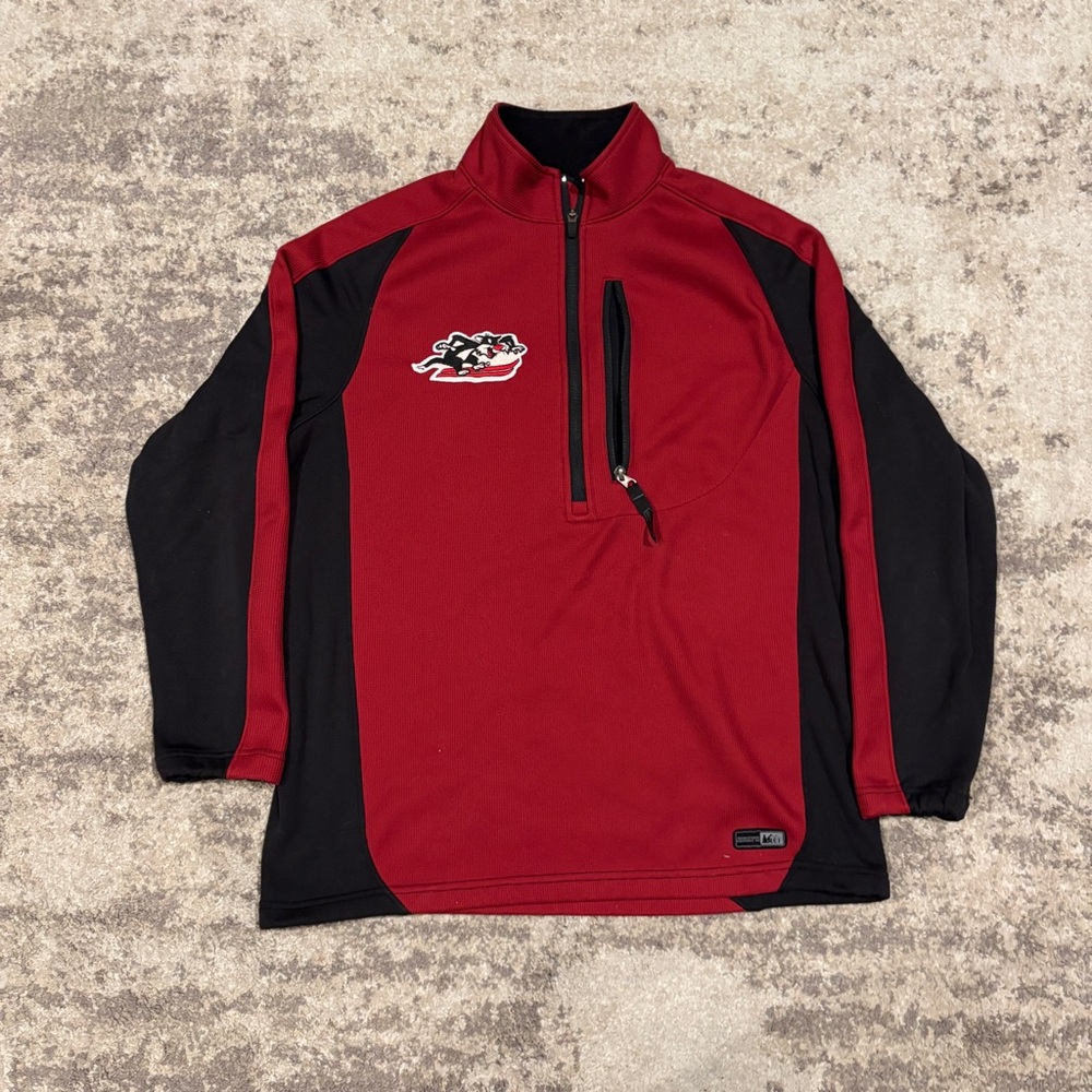REI Skiing Sylvester Cat Embroidered Red & Black 1/4 Zip-Up Fleece Mens Jacket